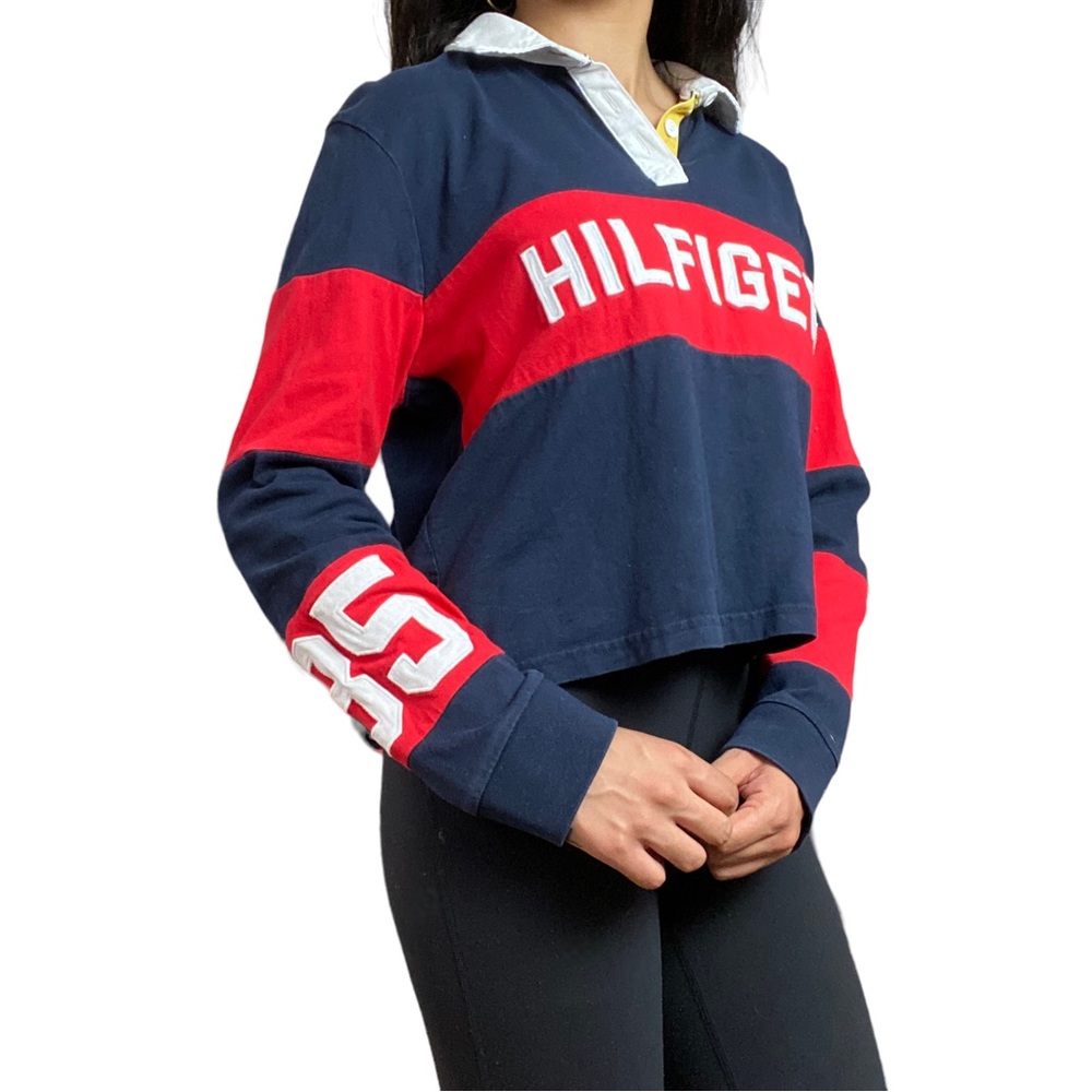 Tommy Hilfiger Navy and Red Long Sleeve Tee